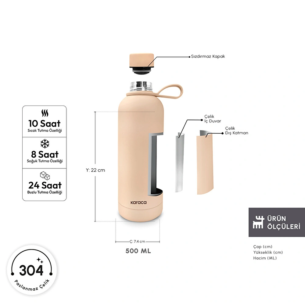 Karaca Aly Soft Touch Çelik Sızdırmaz Termos 500 ml Somon görseli 2