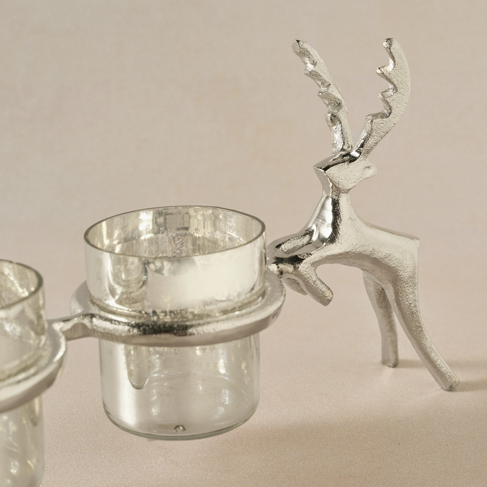 Karaca Home New Year Yılbaşı Geyikli Roe 3'lü Dekoratif Mumluk 47x16,5 cm görseli 3