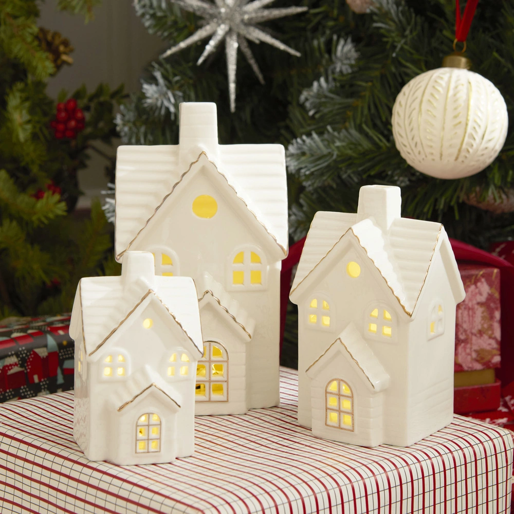 Karaca Home New Year Yılbaşı Ev Şekilli Ledli Dekoratif Obje Beyaz 8,7 x 7,8 x 14 cm görseli 3