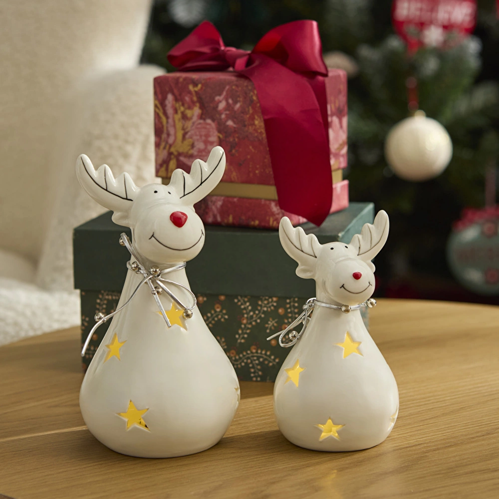 Karaca Home New Year Yılbaşı Yıldız Yansımalı Ledli Geyik Dekoratif Obe 9,5 x 9,5 x 17 cm görseli 3