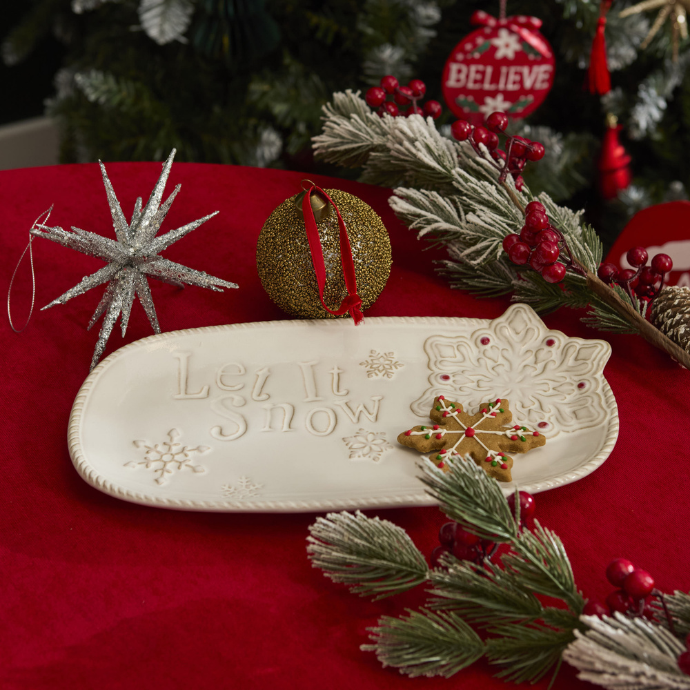 Karaca Home New Year Yılbaşı Let It Snow Dekoratif Tabak 31,6x17x2,9 cm görseli 1