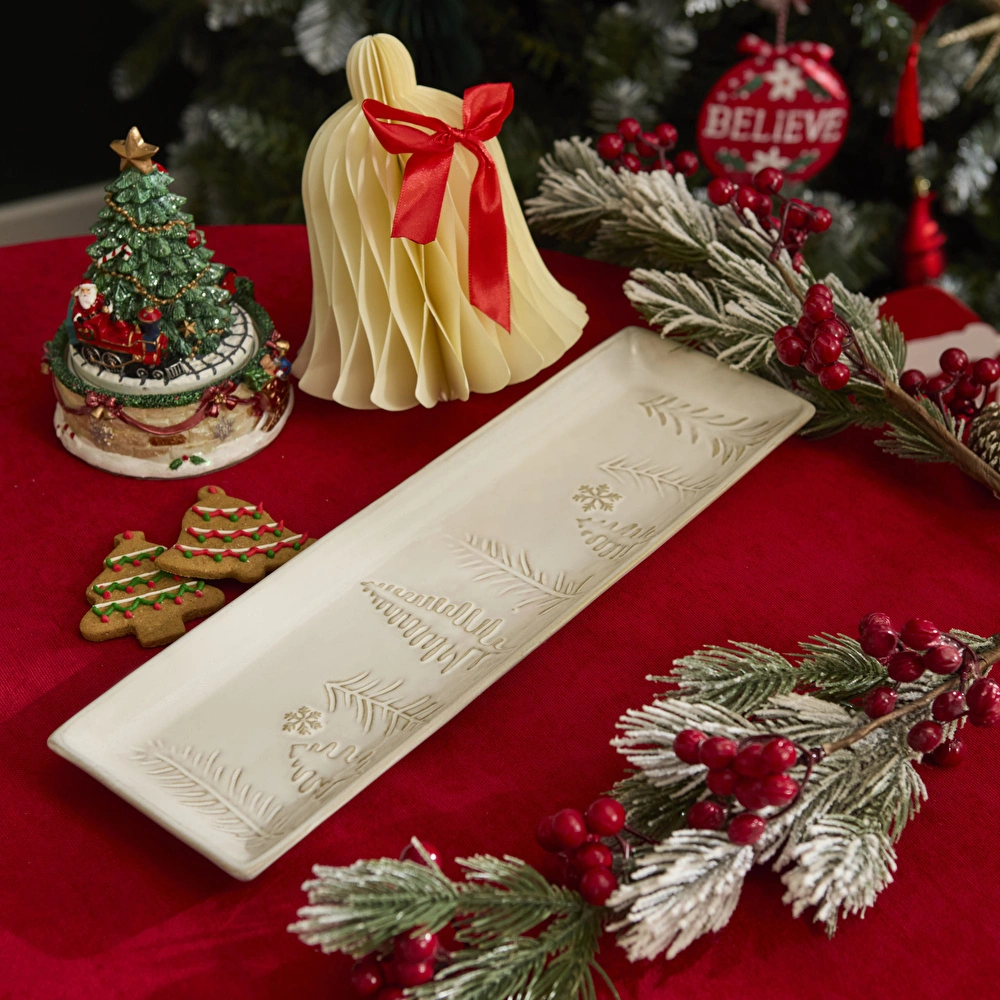 Karaca Home New Year Yılbaşı Trees Dekoratif Tabak 37,4 x 11,7 x 2,4 cm görseli 1