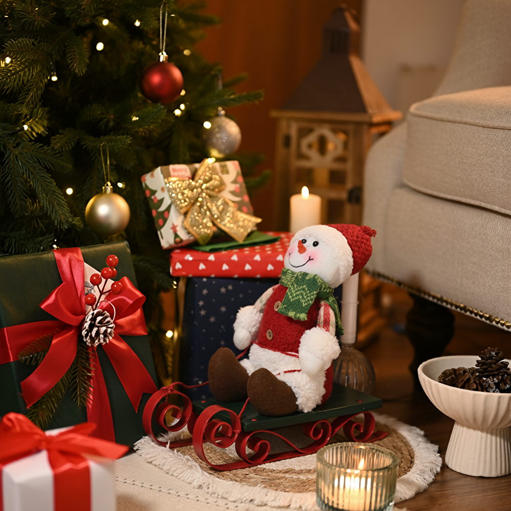 Karaca Home  New Year Yılbaşı Lucy Snowman Peluş Obje 10x23x26 cm görseli 1