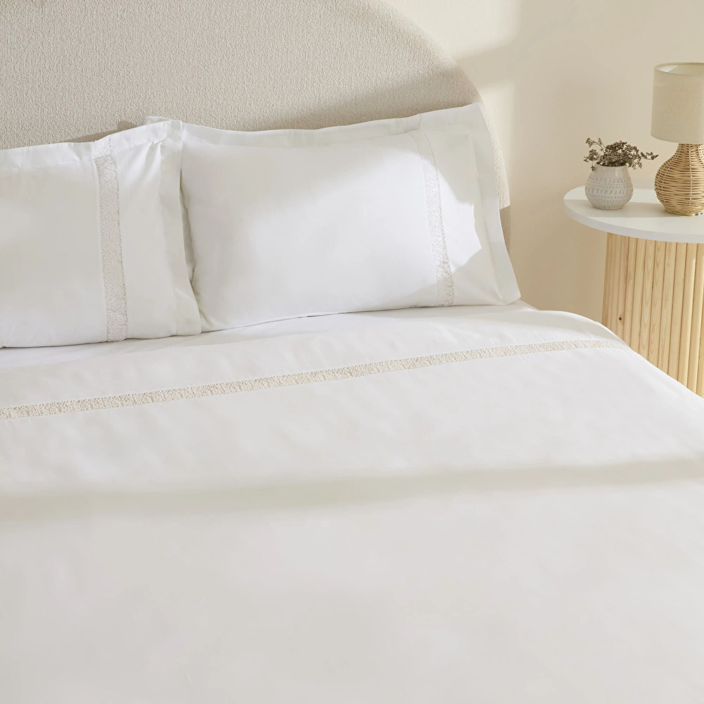 Karaca Home Lumi 80 Tel %100 Pamuk Saten Güpürlü Çift Kişilik Nevresim Takımı Beyaz görseli 5