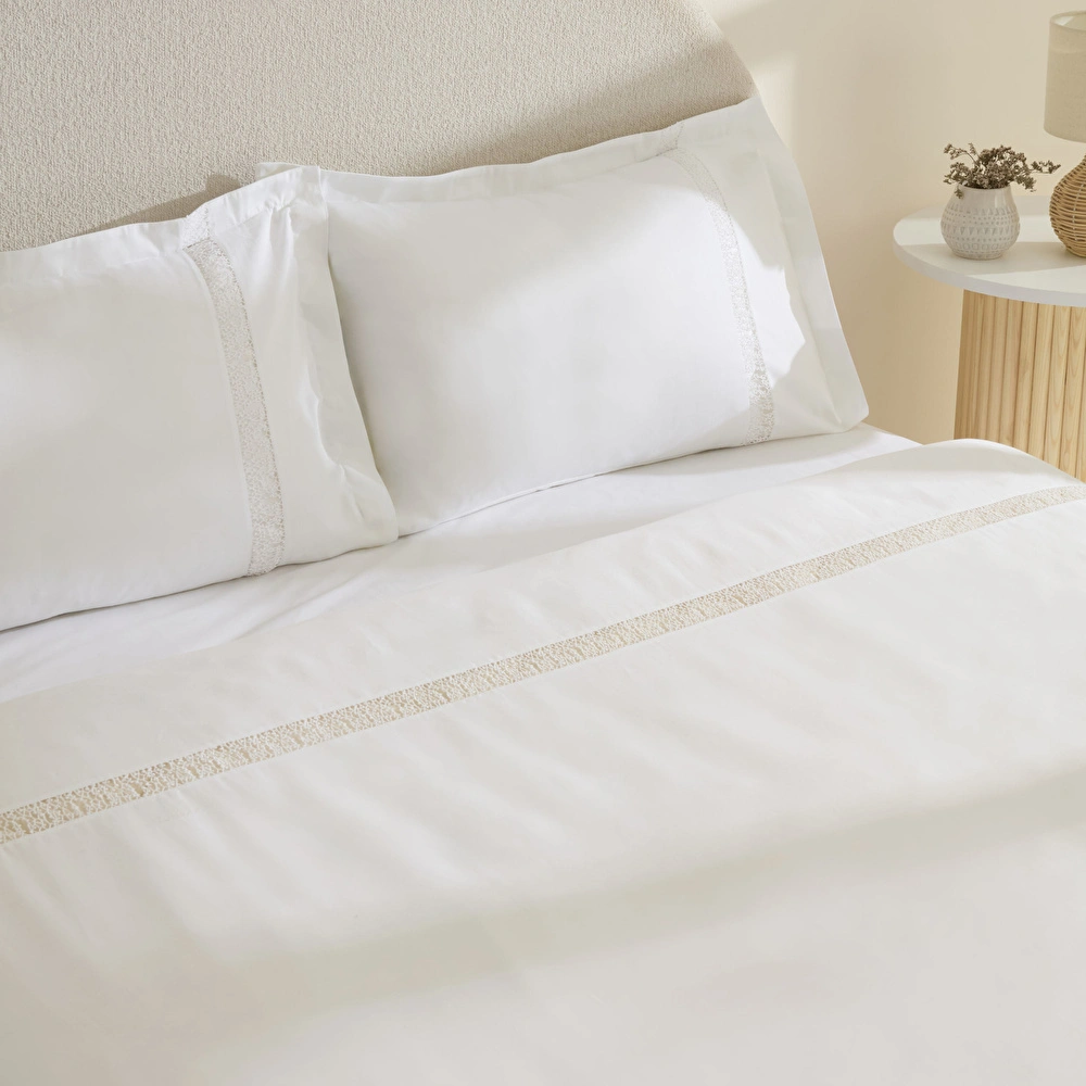 Karaca Home Lumi 80 Tel %100 Pamuk Saten Güpürlü Çift Kişilik Nevresim Takımı Beyaz görseli 4
