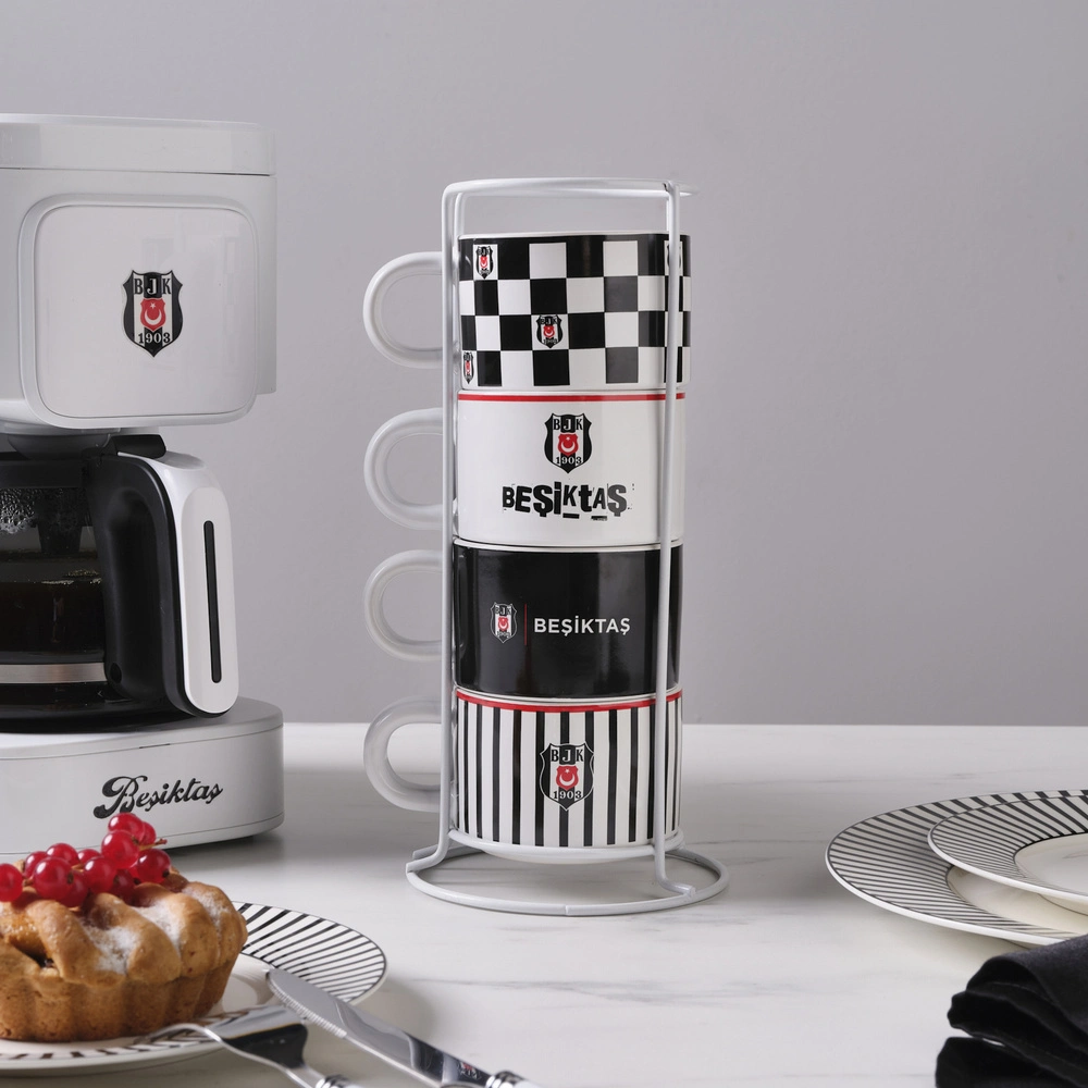 Karaca x Beşiktaş Lisanslı 4 Kişilik Standlı Çay Fincan Takımı 180 ml görseli 2