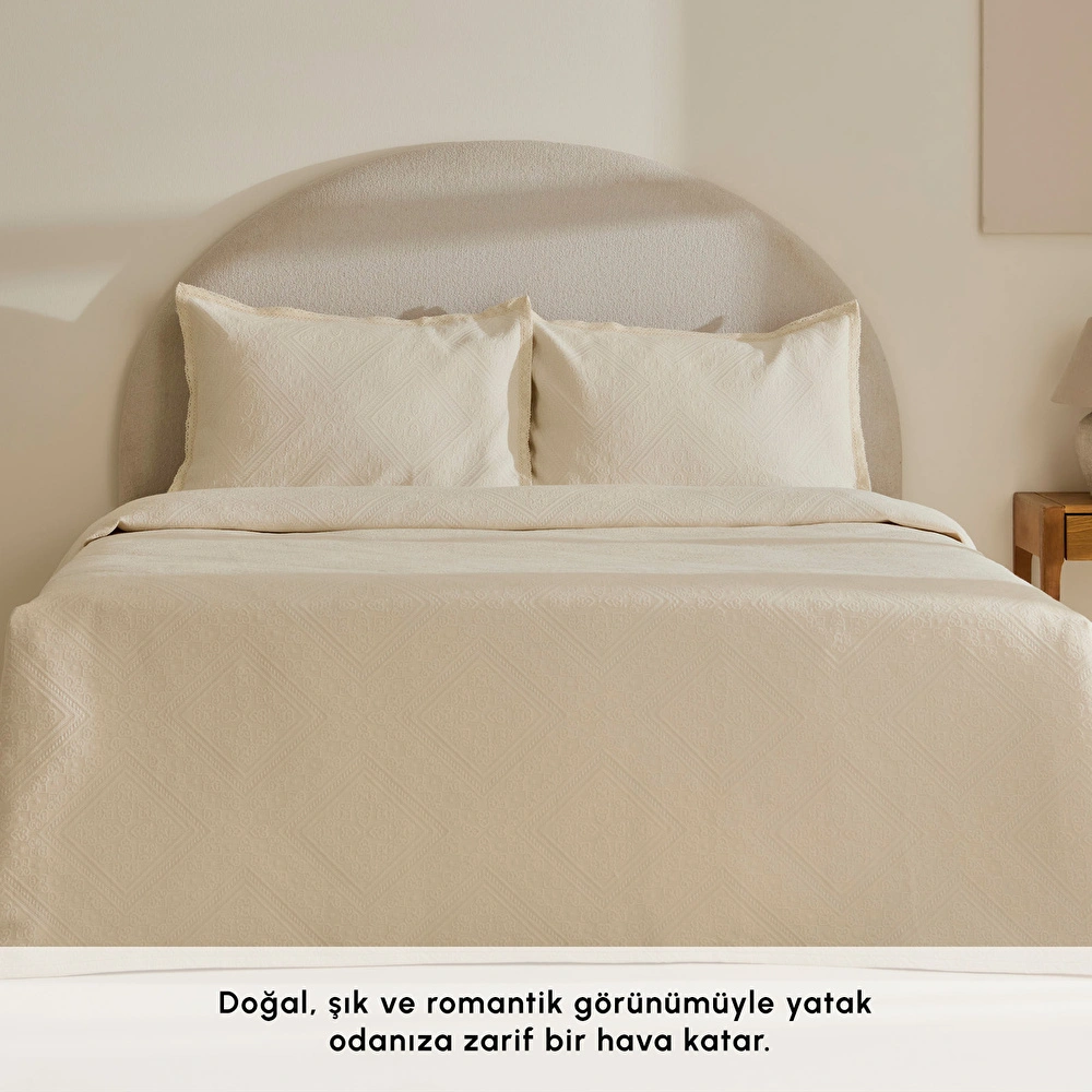 Karaca Home Adelia Fistolu Çift Kişilik Yatak Örtüsü Takımı Natural görseli 1
