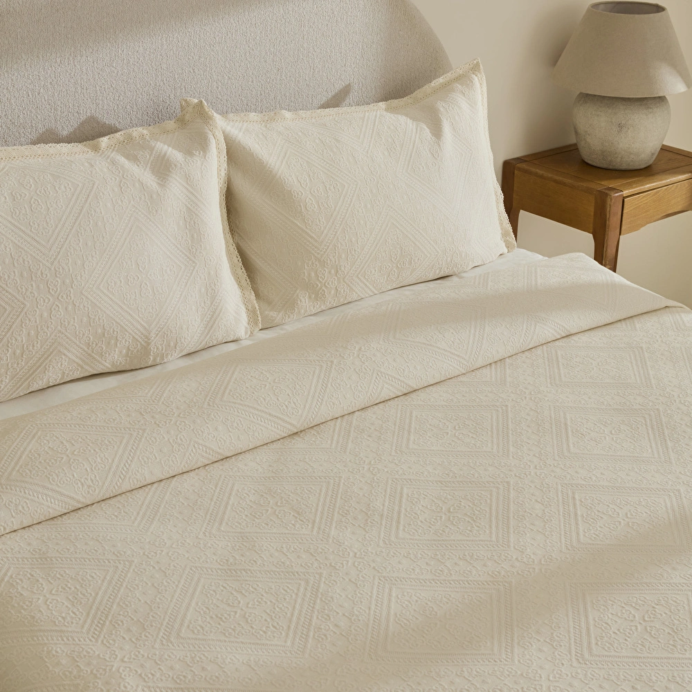 Karaca Home Adelia Fistolu Çift Kişilik Yatak Örtüsü Takımı Natural görseli 3