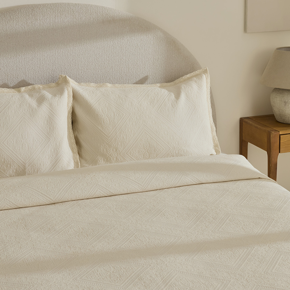 Karaca Home Adelia Fistolu Çift Kişilik Yatak Örtüsü Takımı Natural görseli 4