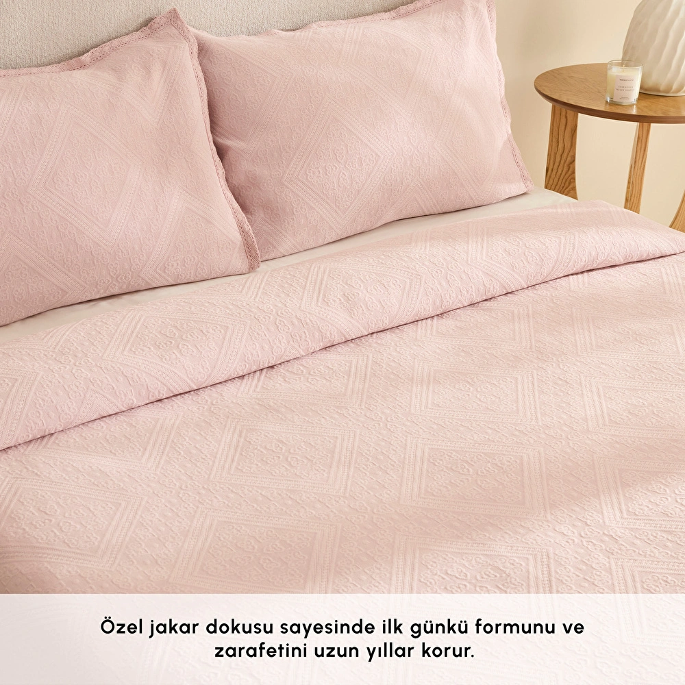 Karaca Home Adelia Fistolu Çift Kişilik Yatak Örtüsü Takımı Pudra görseli 2