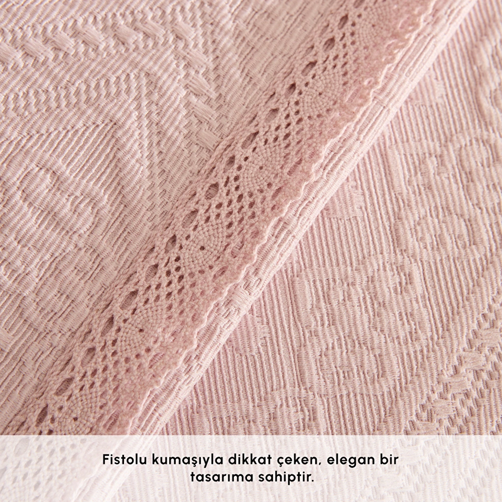 Karaca Home Adelia Fistolu Çift Kişilik Yatak Örtüsü Takımı Pudra görseli 3