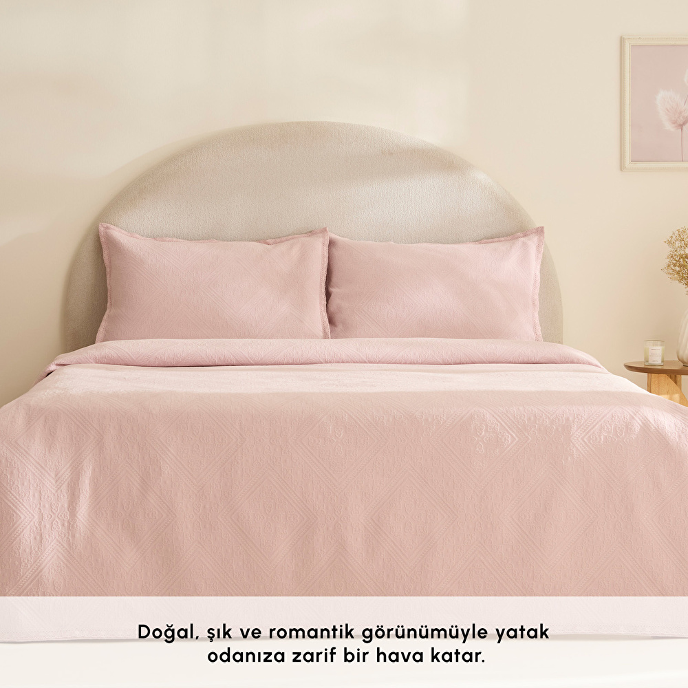 Karaca Home Adelia Fistolu Çift Kişilik Yatak Örtüsü Takımı Pudra görseli 1