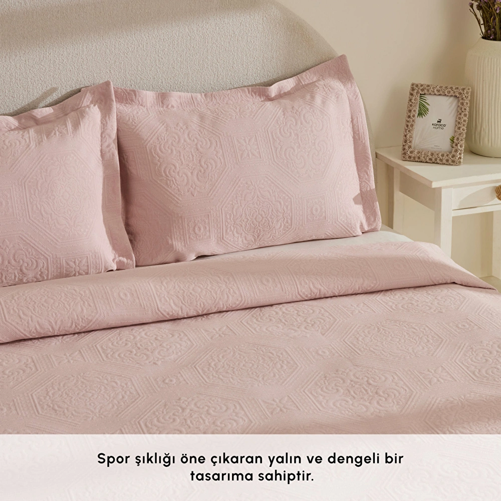 Karaca Home Oriana Çift Kişilik Yatak Örtüsü Takımı Pudra görseli 4