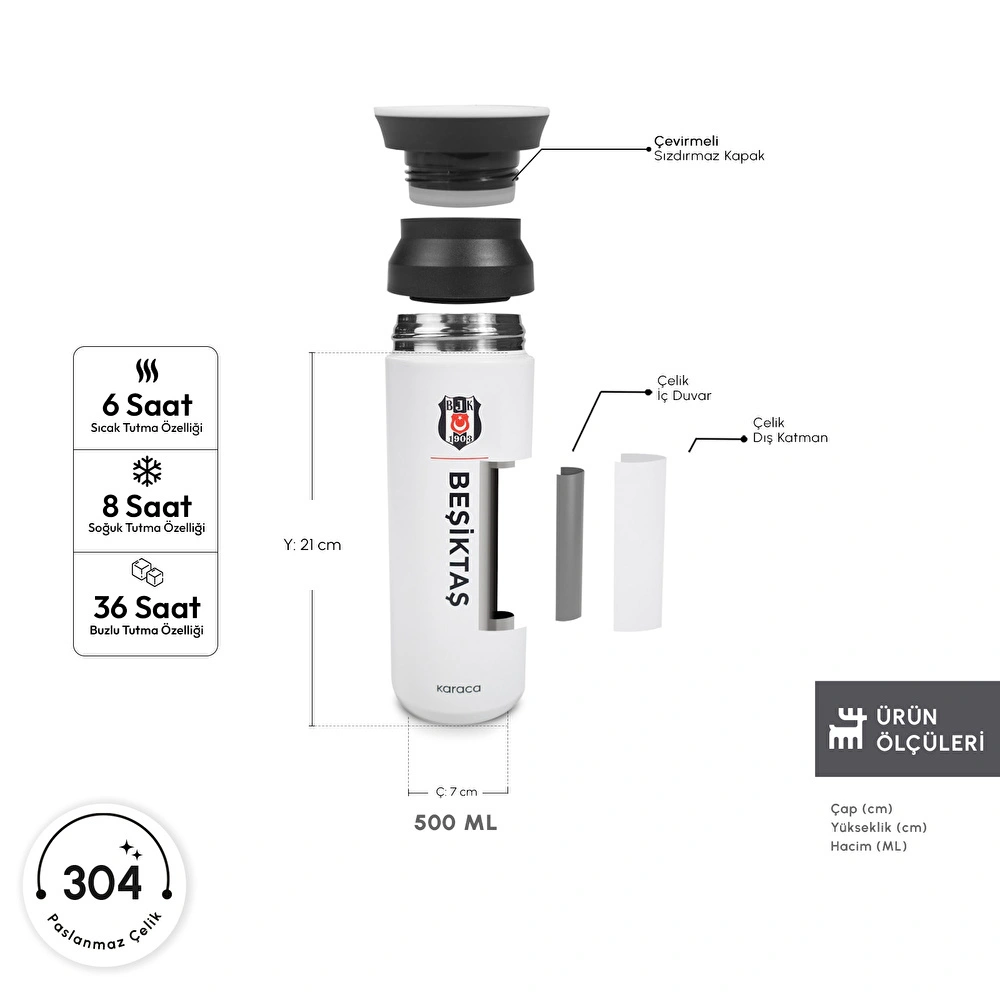 Karaca x Beşiktaş Logo Termos 500 ml görseli 2