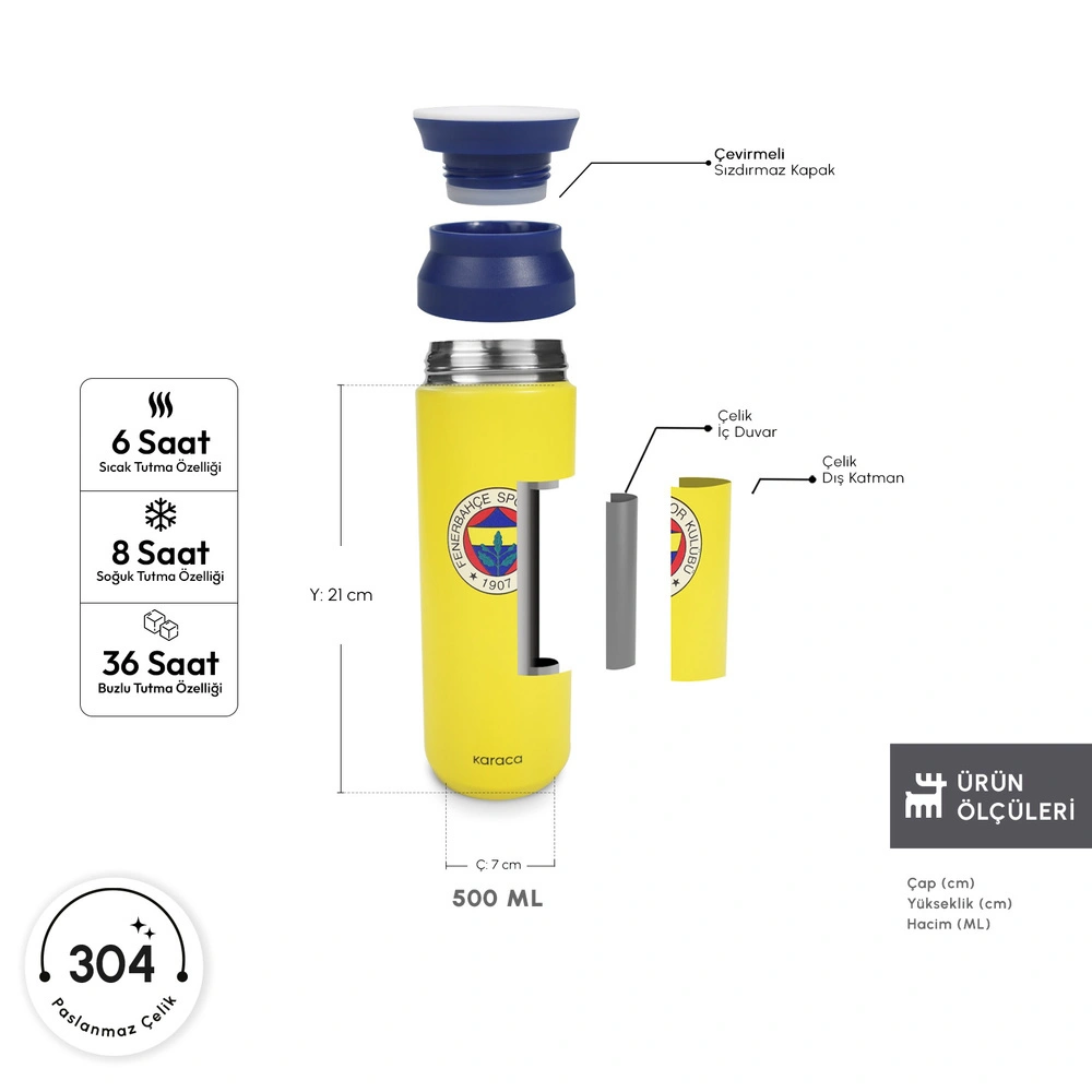 Karaca x Fenerbahçe Lisanslı Logo Termos 500 ml görseli 3