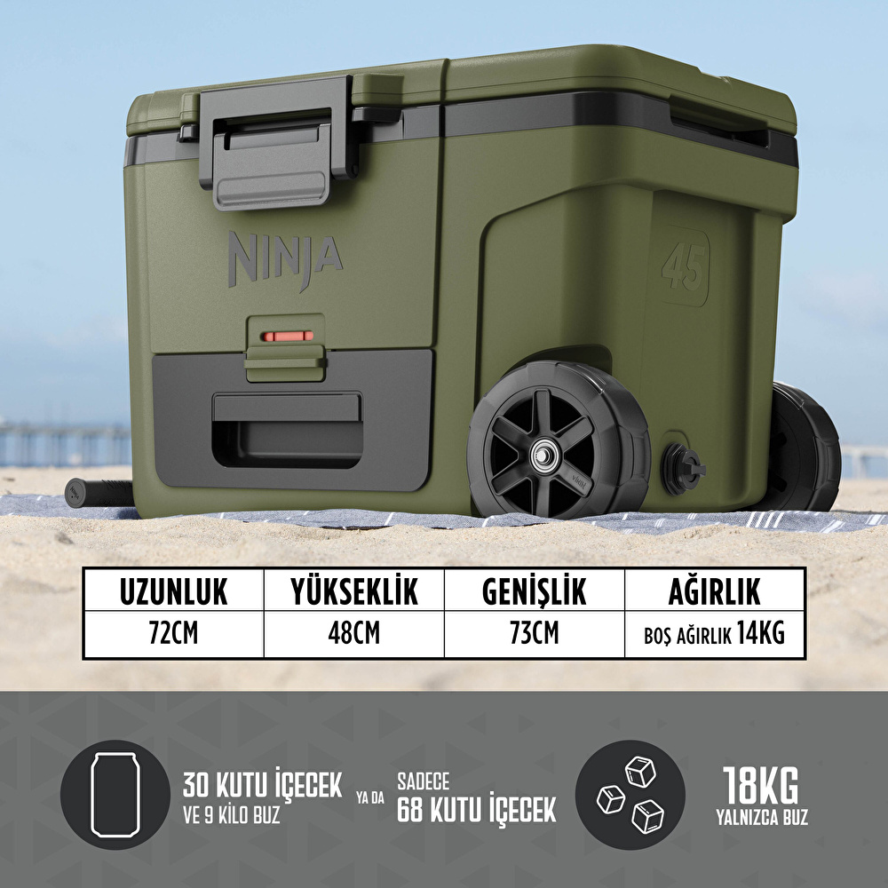 Ninja FrostVault Tekerlekli Cooler 42 Litre Haki görseli 10