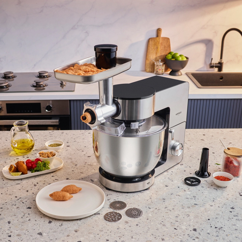 Karaca Multichef Ultra Inox Kıyma Çekme/Sucuk-Sosis/İçli Köfte Aparatlı Hamur Yoğurma Makinesi 8L görseli 6