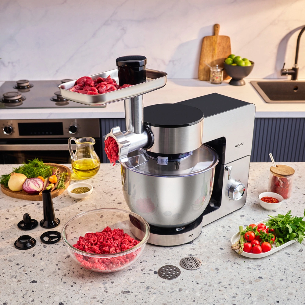 Karaca Multichef Ultra Inox Kıyma Çekme/Sucuk-Sosis/İçli Köfte Aparatlı Hamur Yoğurma Makinesi 8L görseli 1