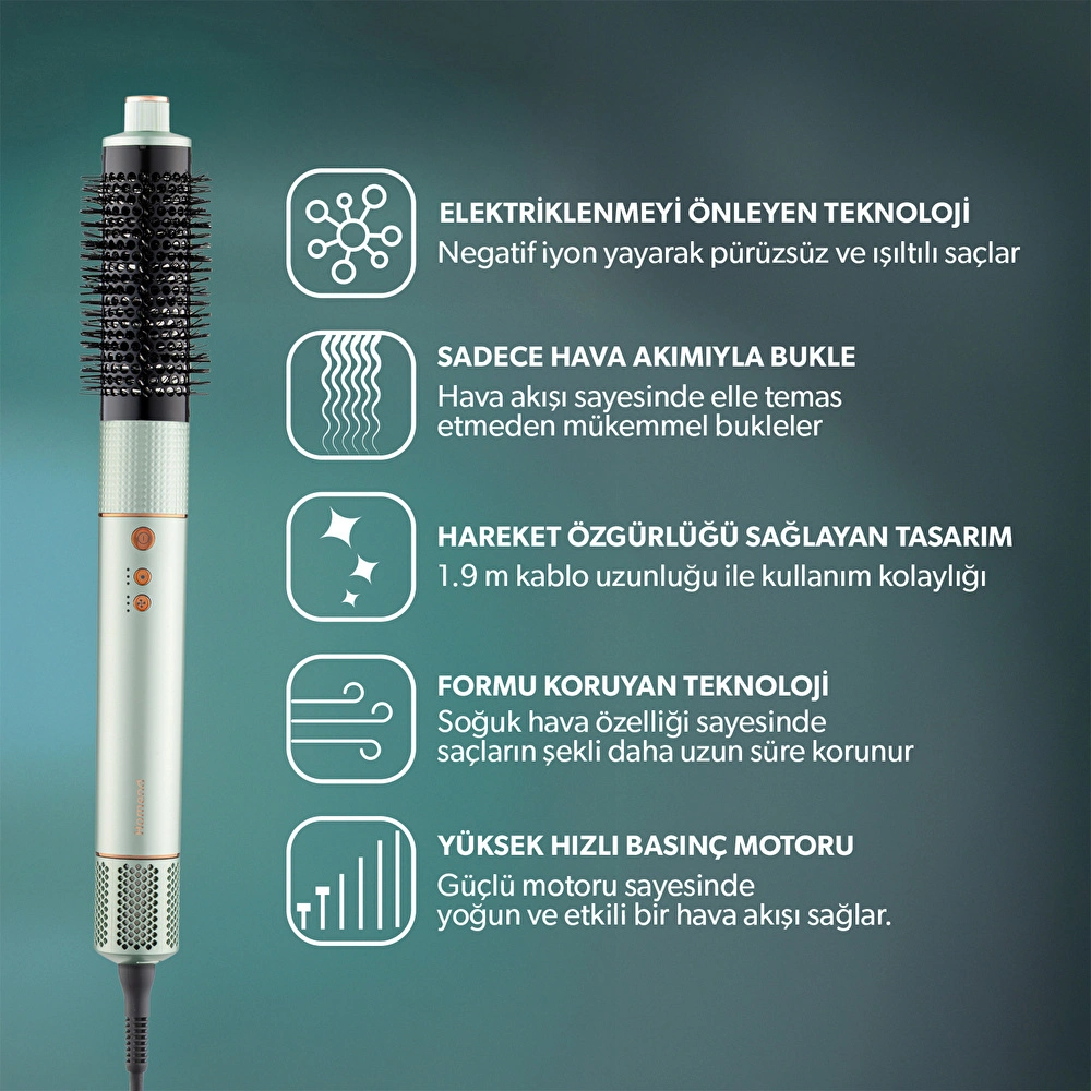 Homend Hairmony 4606h Plus Saç Kurutma ve Şekillendirme Seti Su Yeşili görseli 10