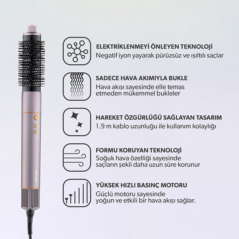 Homend Hairmony 4606h Plus Saç Kurutma ve Şekillendirme Seti Mor görseli 5