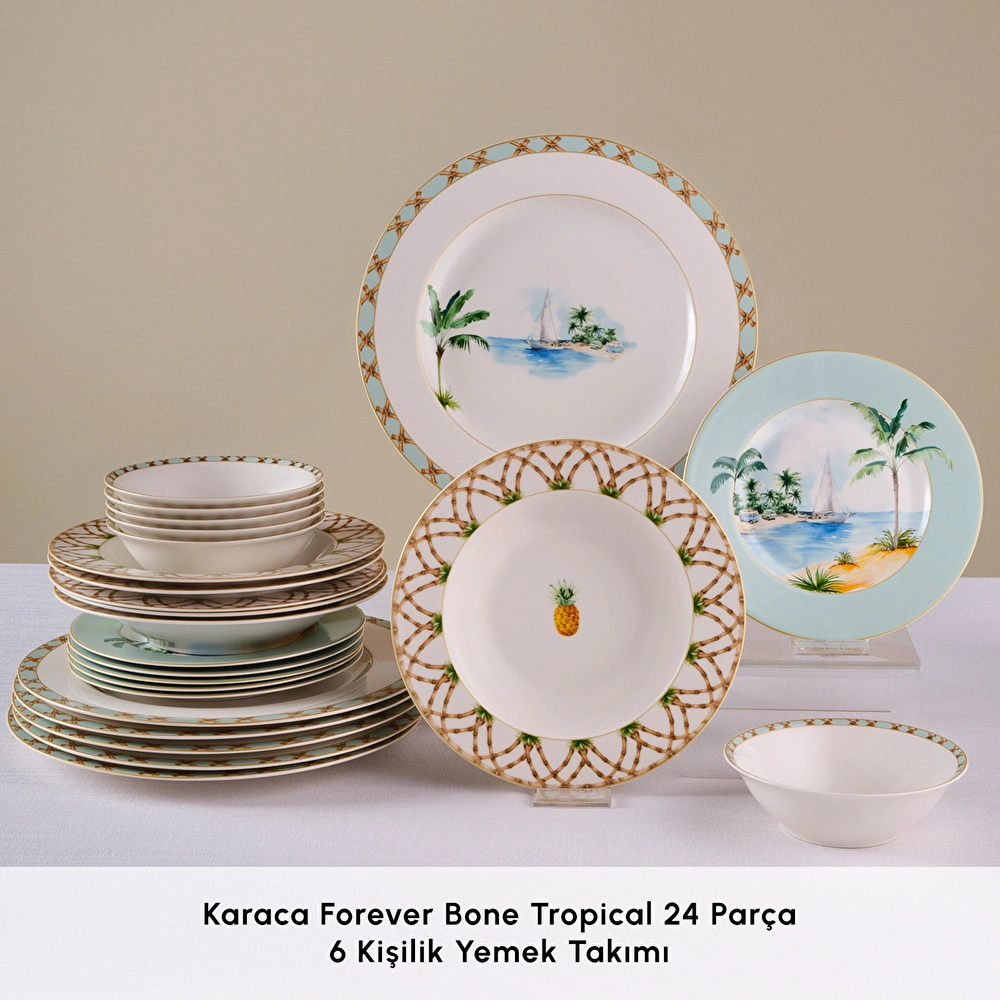 Karaca Forever Bone Tropical 24 Parça 6 Kişilik Yemek Takımı görseli 3