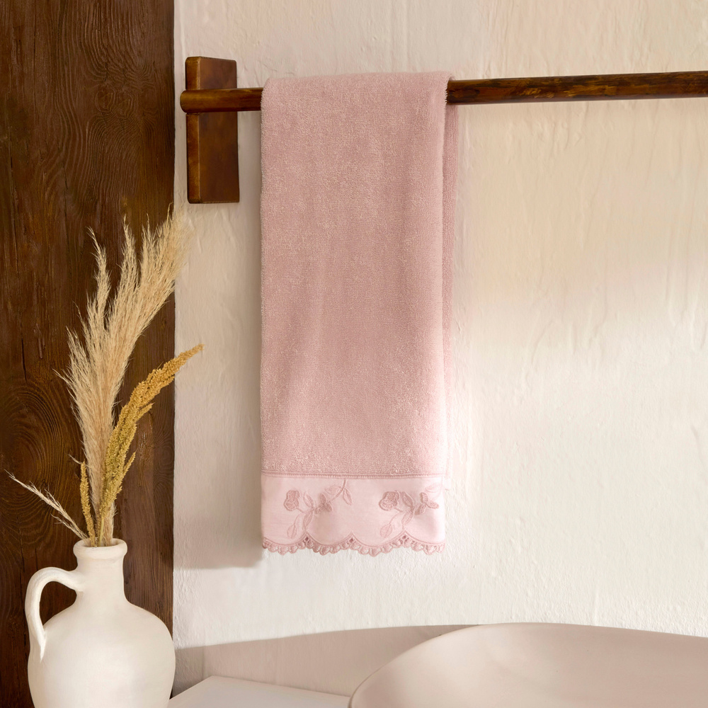 Karaca Home Artisan Cluster %100 Pamuk Yüz Havlusu Pudra 50x90 cm görseli 1