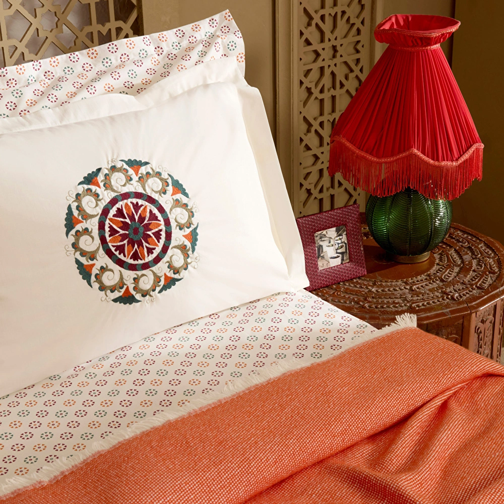 Karaca Home Andalisa %100 Pamuk Nakışlı Çift Kişilik Nish Set Bordo görseli 3