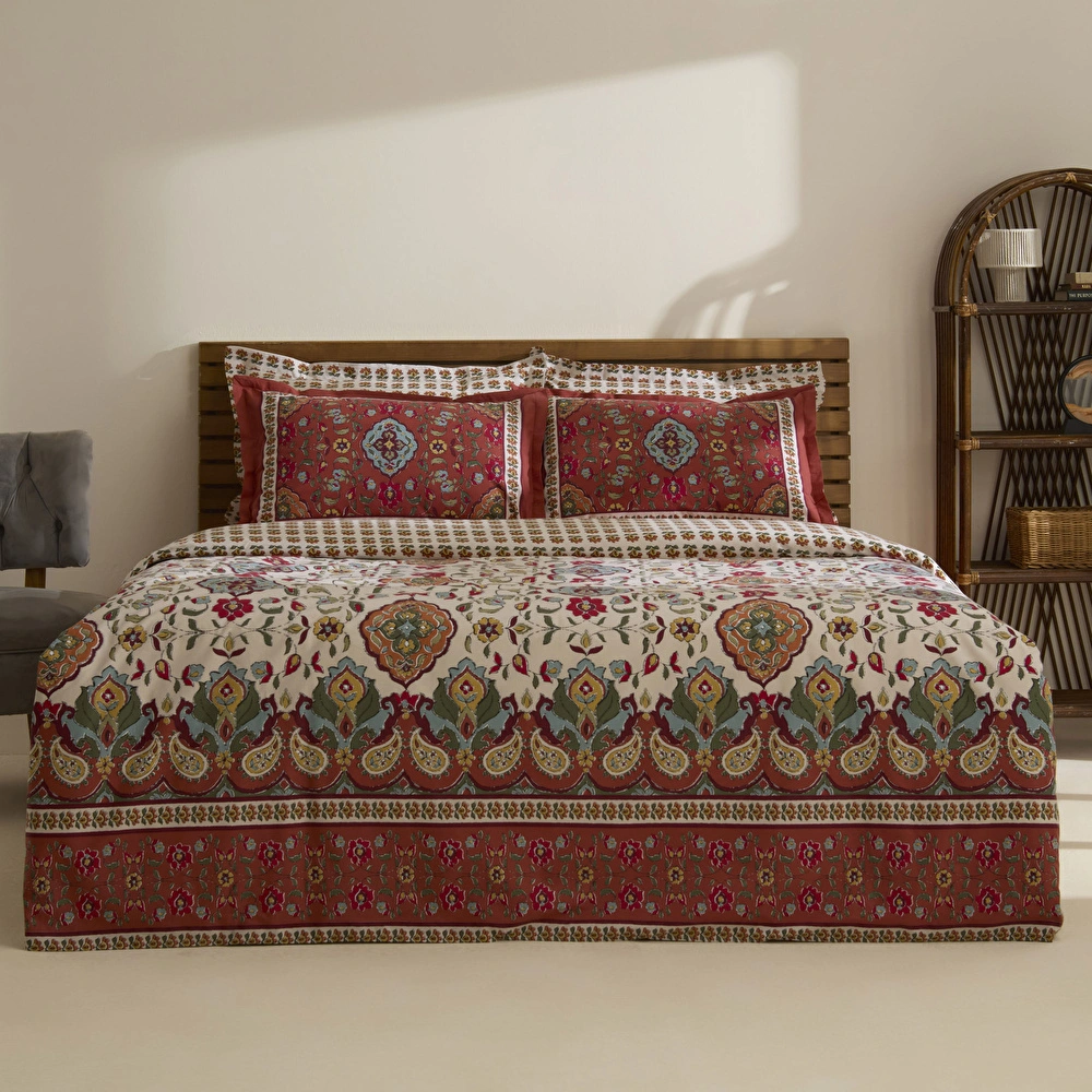 Karaca Home Pueblo %100 Pamuk Çift Kişilik Nevresim Takımı Kiremit görseli 1