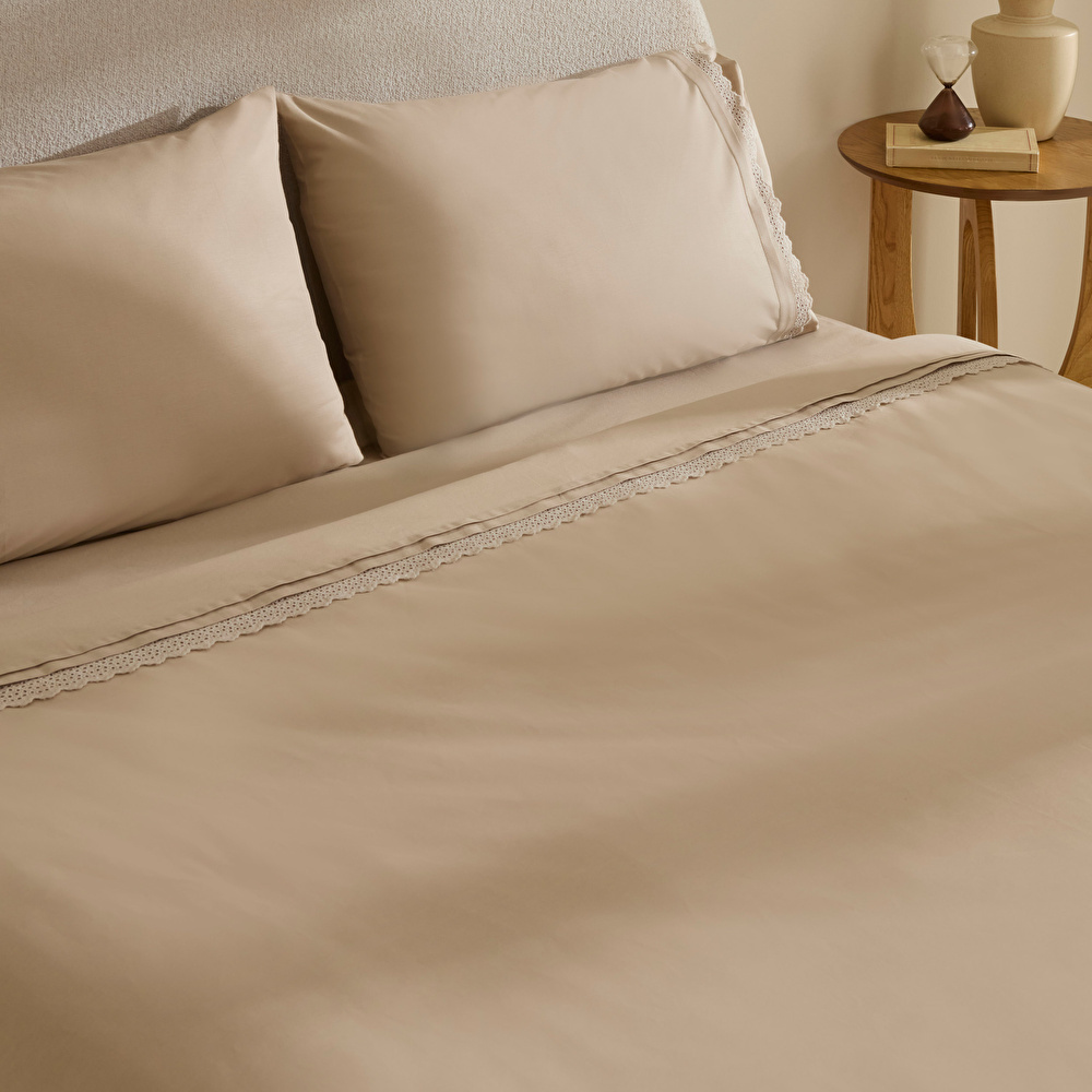 Karaca Home Lenmor %100 Pamuk Çift Kişilik Nevresim Takımı Bej görseli 4