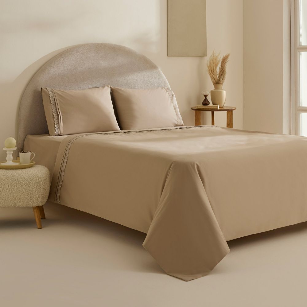 Karaca Home Lenmor %100 Pamuk Çift Kişilik Nevresim Takımı Bej görseli 5