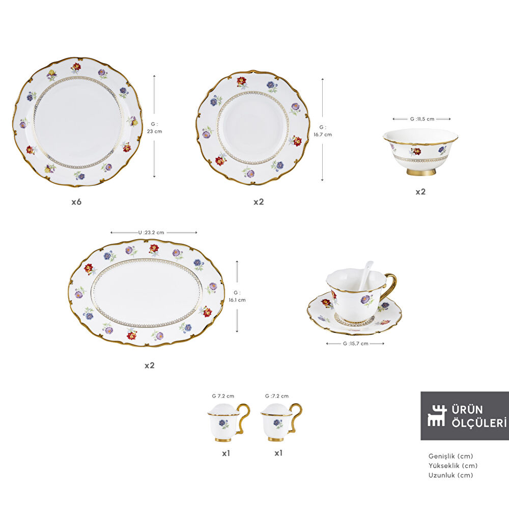 Karaca Royal Bone Diana 32 Parça 6 Kişilik Kahvaltı Takımı Gold thumbnail 2
