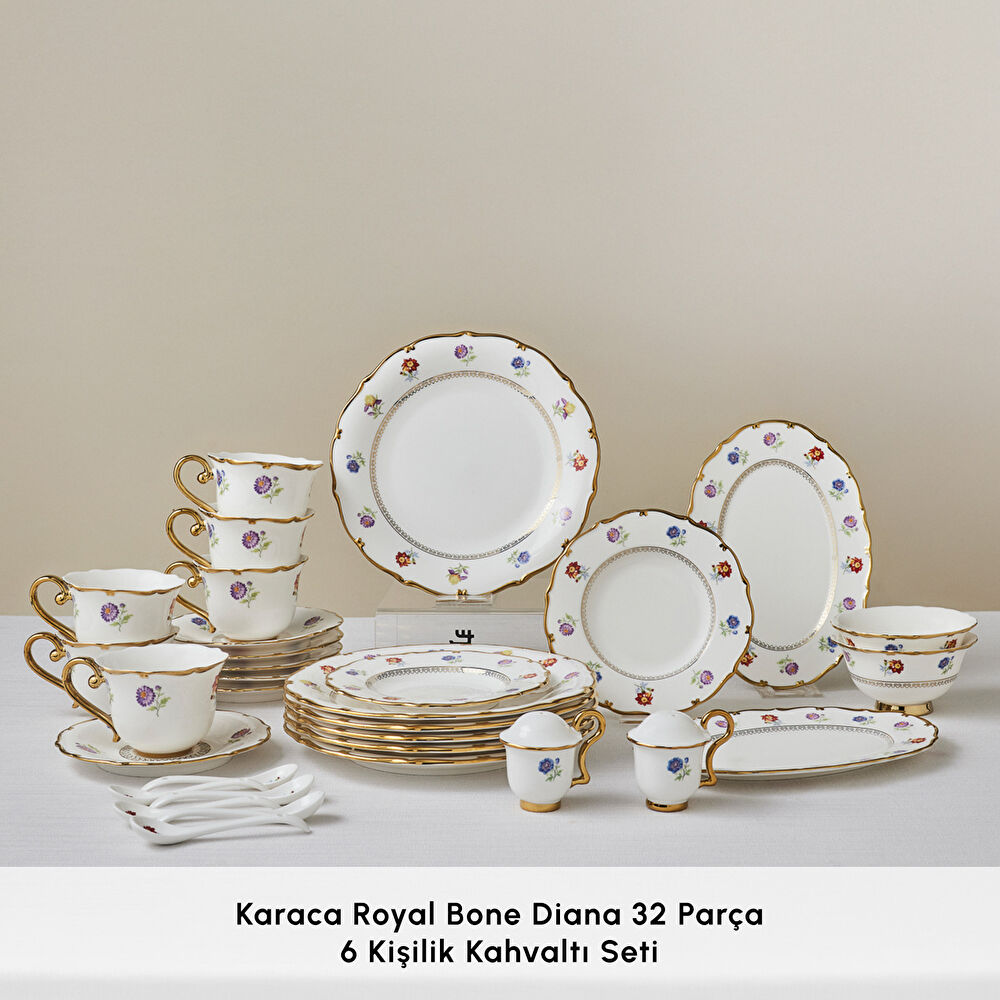 Karaca Royal Bone Diana 32 Parça 6 Kişilik Kahvaltı Takımı Gold thumbnail 3