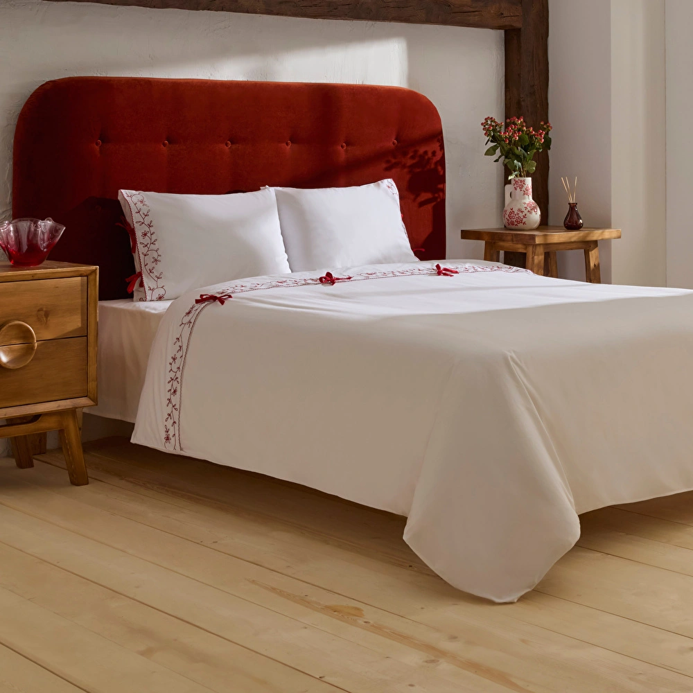 Karaca Home Calia %100 Pamuk Nakışlı Çift Kişilik Nevresim Takımı Beyaz görseli 2