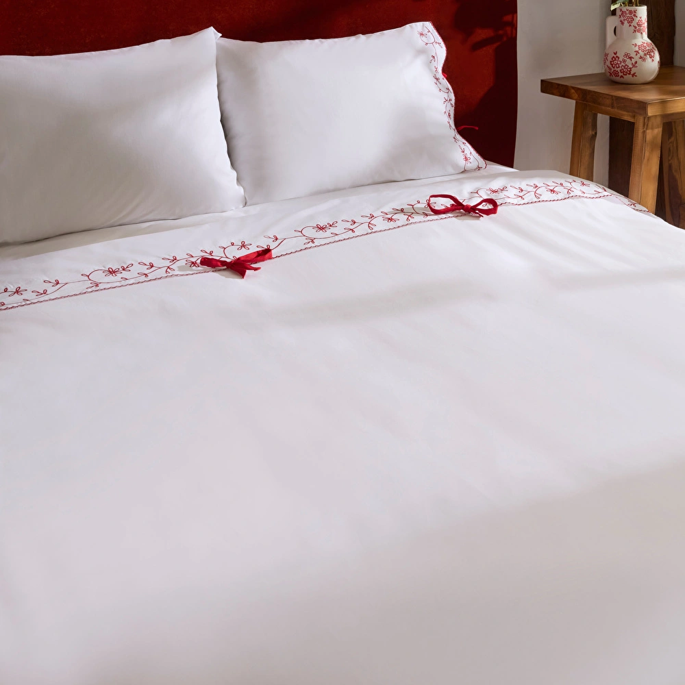 Karaca Home Calia %100 Pamuk Nakışlı Çift Kişilik Nevresim Takımı Beyaz görseli 5
