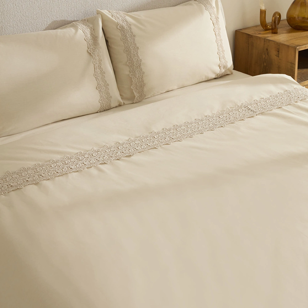 Karaca Home Nuvia Güpürlü Çift Kişilik Nevresin Takımı Bej görseli 4
