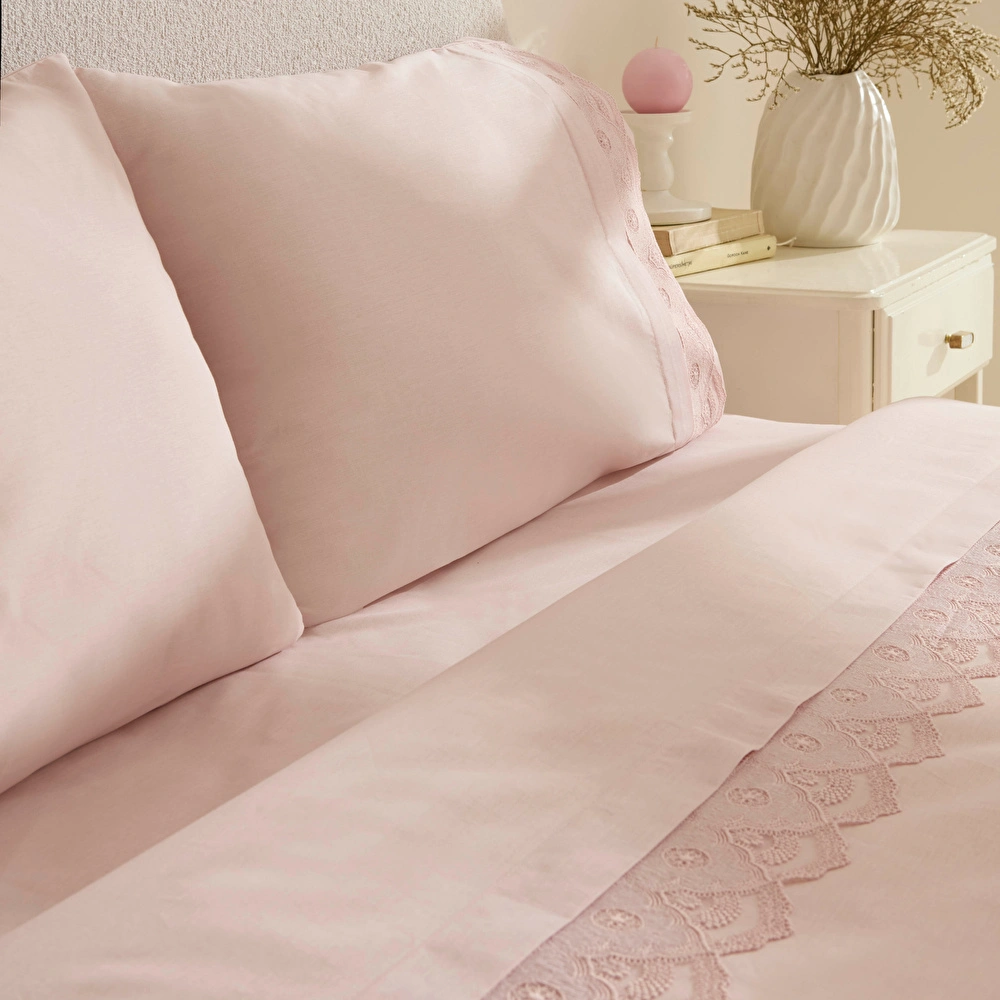 Karaca Home Teora %100 Pamuk Dantelli Çift Kişilik Nevresım Takımı Pudra görseli 7
