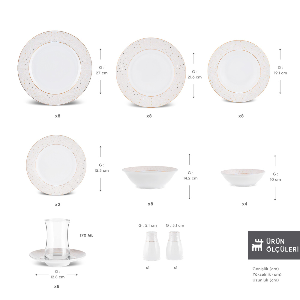 Karaca Elegance Bone Alessa 60 Parça 8 Kişilik Yemek Takımı ve Kahvaltı Seti görseli 2