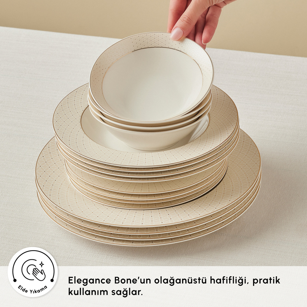 Karaca Elegance Bone Alessa 60 Parça 8 Kişilik Yemek Takımı ve Kahvaltı Seti görseli 6