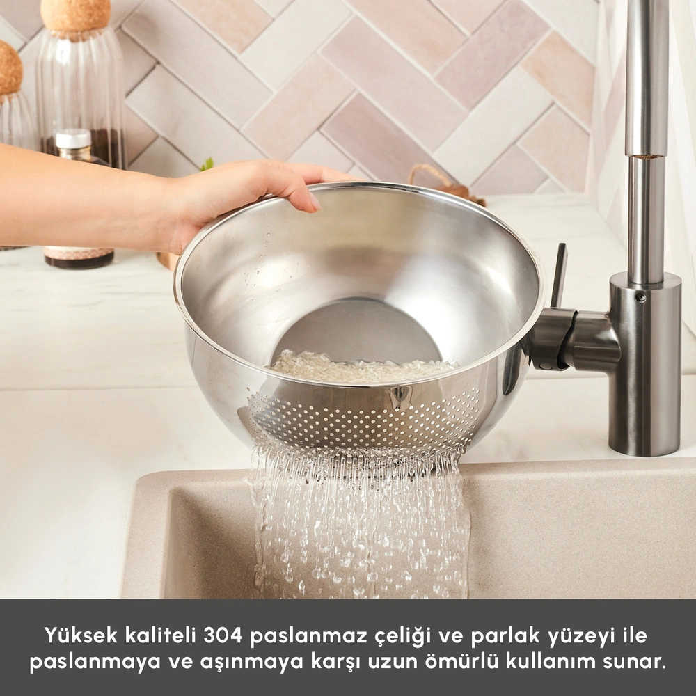 Karaca Mutfaksever Flow Çelik Süzgeçli Yıkama Kabı 24 cm görseli 4