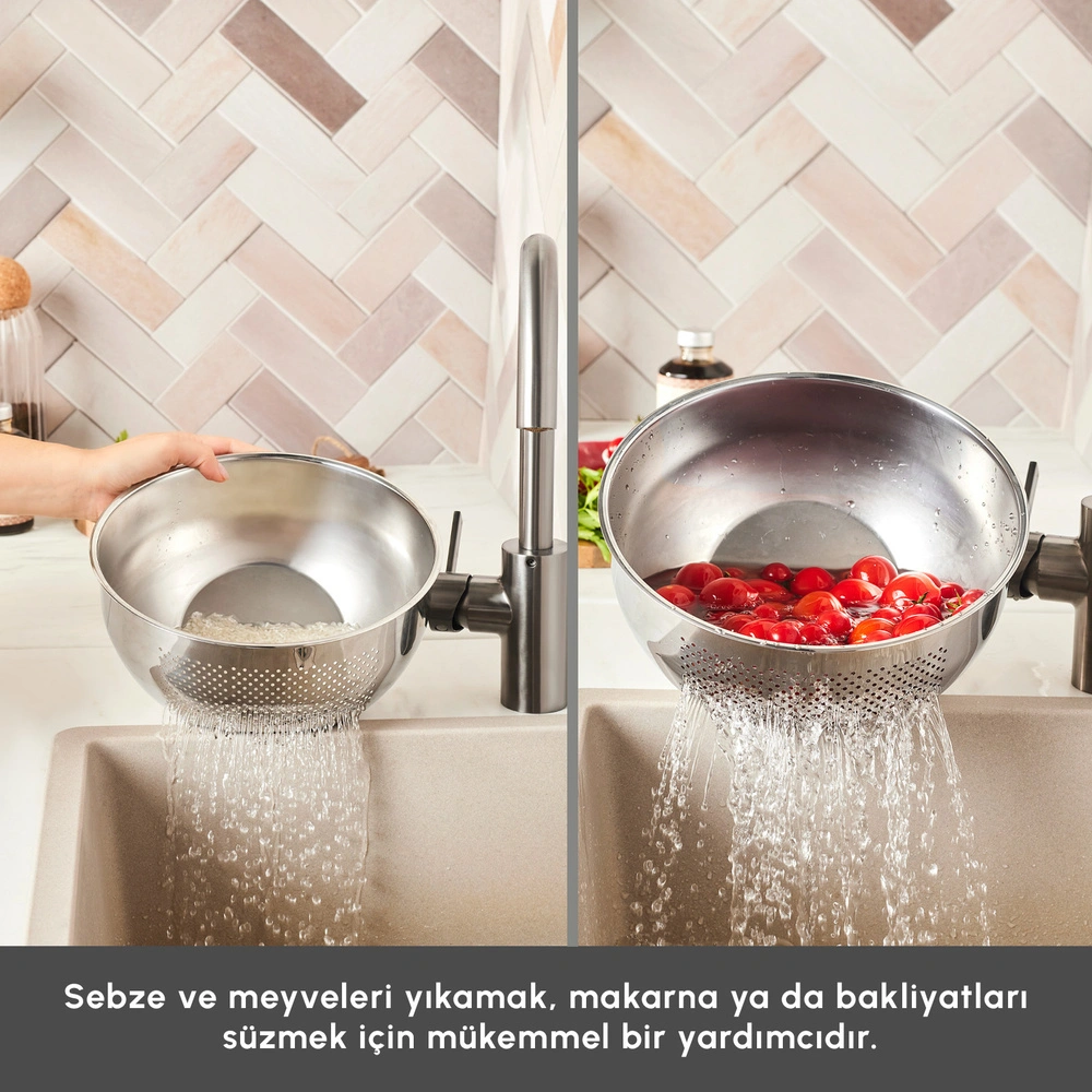Karaca Mutfaksever Flow Çelik Süzgeçli Yıkama Kabı 24 cm görseli 5