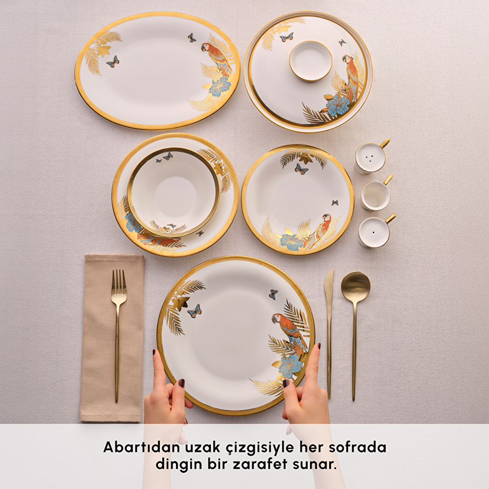 Karaca Royal Bone Golden Palms 55 Parça 12 Kişilik Yemek Takımı thumbnail 4