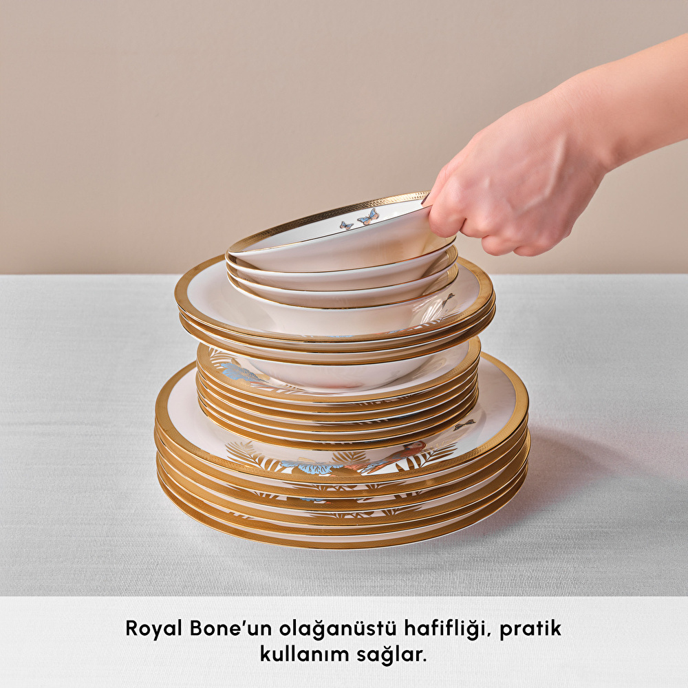 Karaca Royal Bone Golden Palms 55 Parça 12 Kişilik Yemek Takımı thumbnail 6