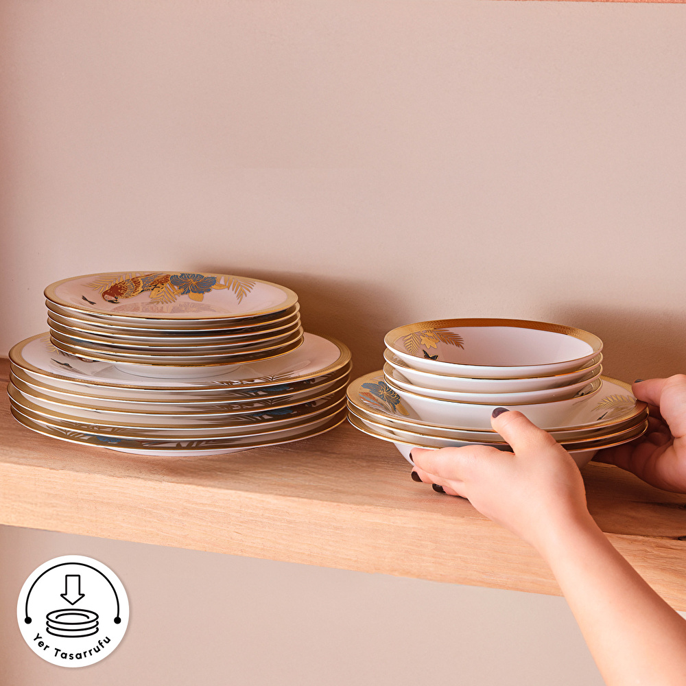 Karaca Royal Bone Golden Palms 55 Parça 12 Kişilik Yemek Takımı thumbnail 7