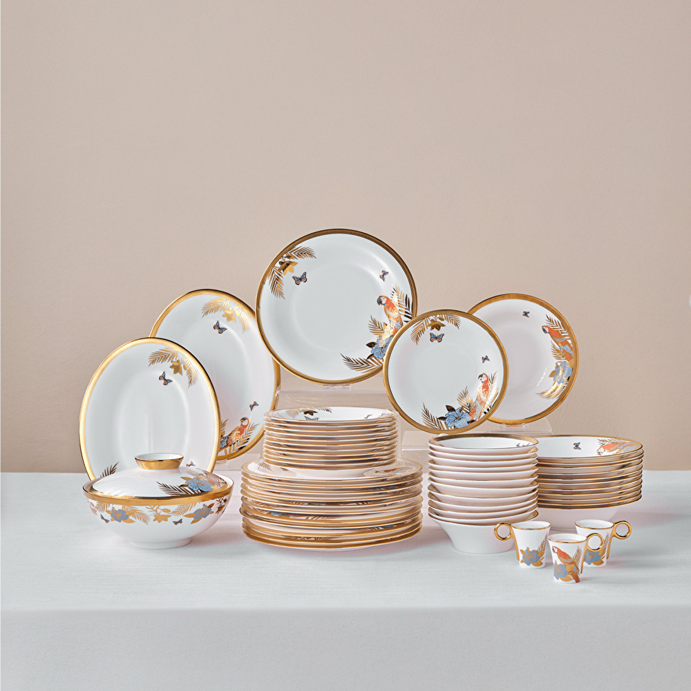 Karaca Royal Bone Golden Palms 55 Parça 12 Kişilik Yemek Takımı