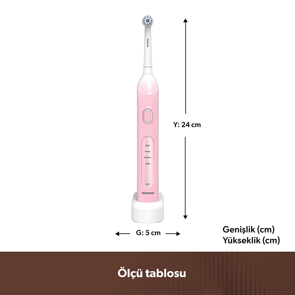 Homend Brushboss 4701H 4 Modlu 21 Gün Kullanım Süreli Akıllı Zamanlayıcılı Şarjlı Diş Fırçası Pembe görseli 2