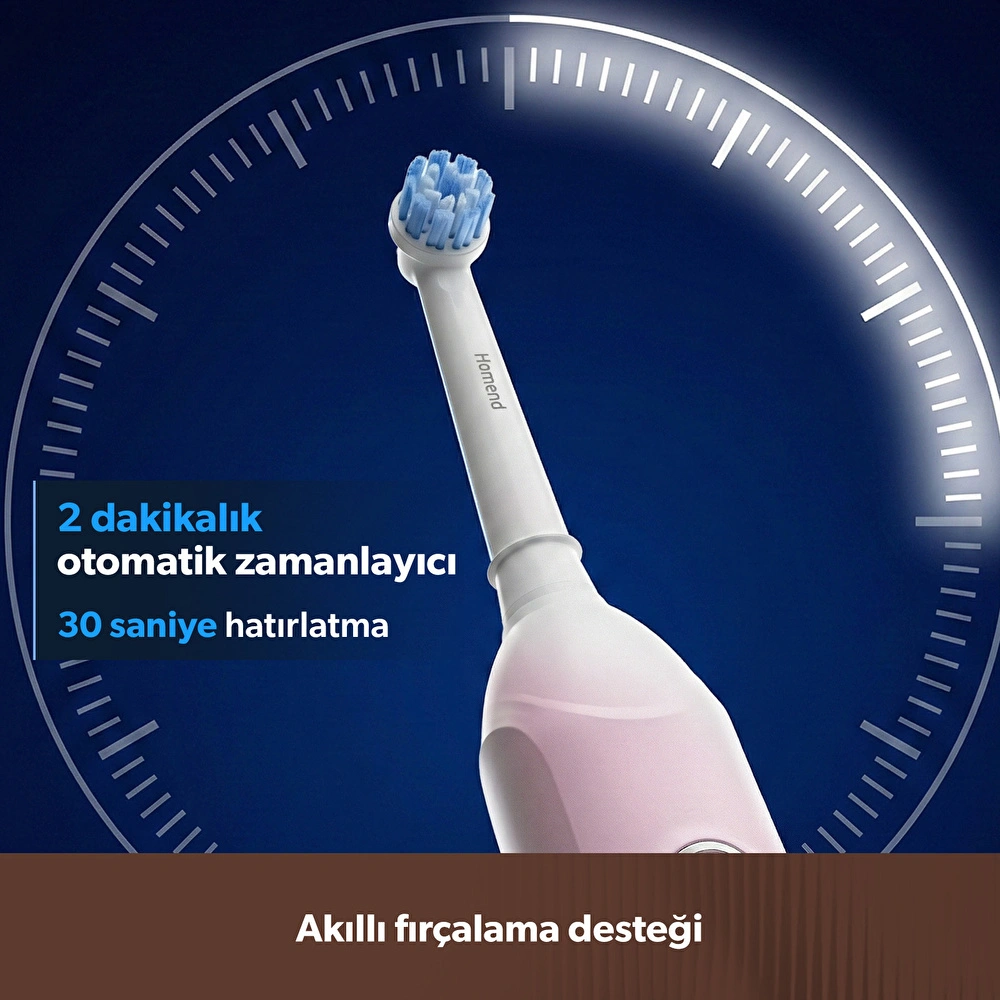 Homend Brushboss 4701H 4 Modlu 21 Gün Kullanım Süreli Akıllı Zamanlayıcılı Şarjlı Diş Fırçası Pembe görseli 6