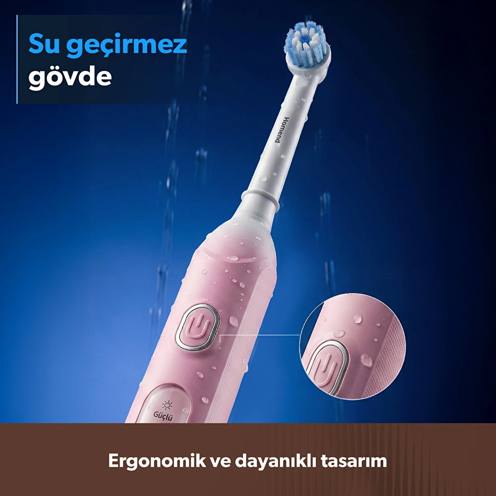 Homend Brushboss 4701H 4 Modlu 21 Gün Kullanım Süreli Akıllı Zamanlayıcılı Şarjlı Diş Fırçası Pembe görseli 7