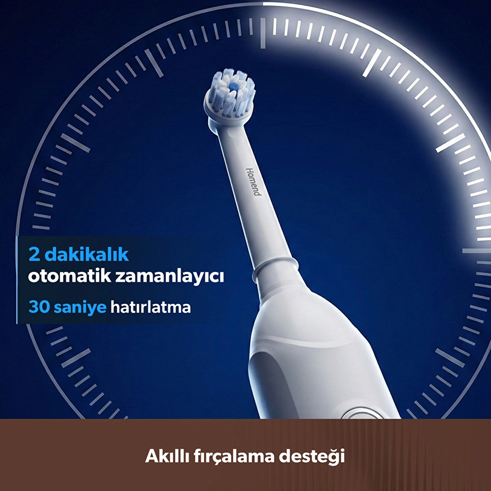 Homend Brushboss 4701H 4 Modlu 21 Gün Kullanım Süreli Akıllı Zamanlayıcılı Şarjlı Diş Fırçası Beyaz görseli 6