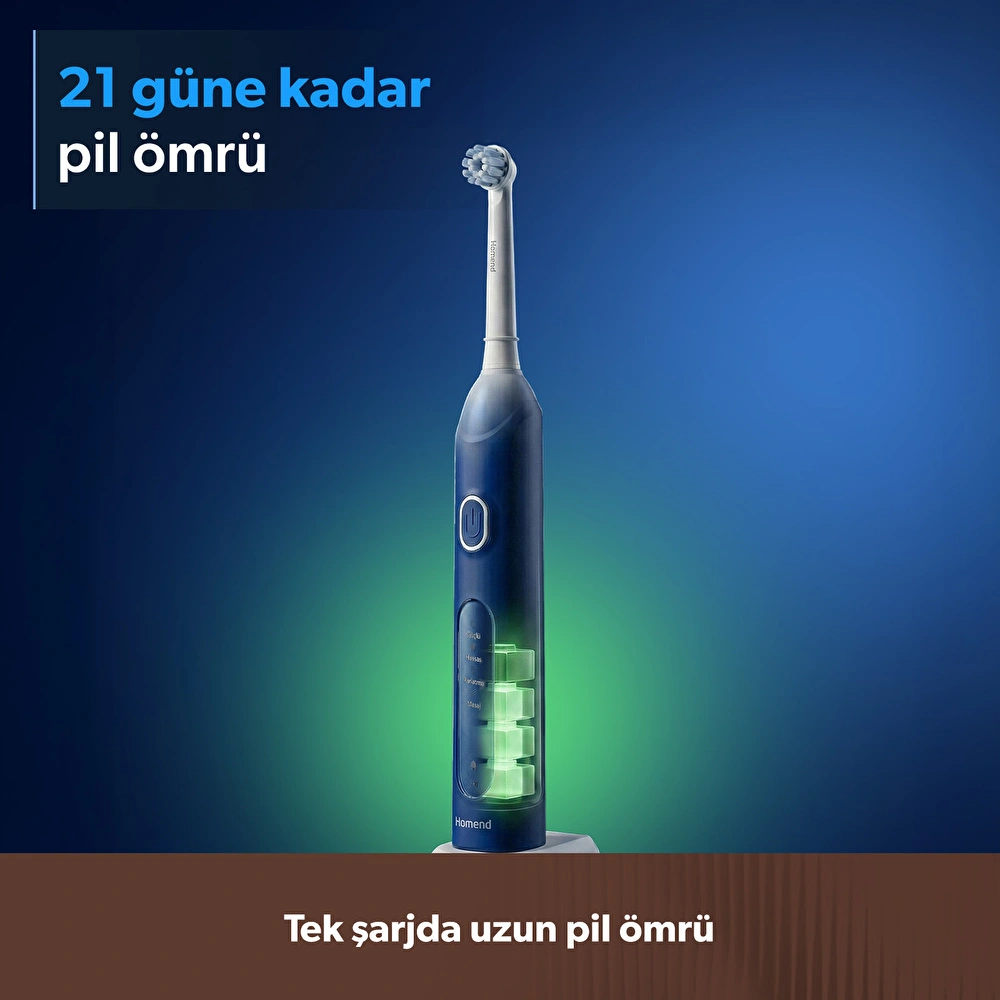 Homend Brushboss 4701H 4 Modlu 21 Gün Kullanım Süreli Akıllı Zamanlayıcılı Şarjlı Diş Fırçası Mavi görseli 5
