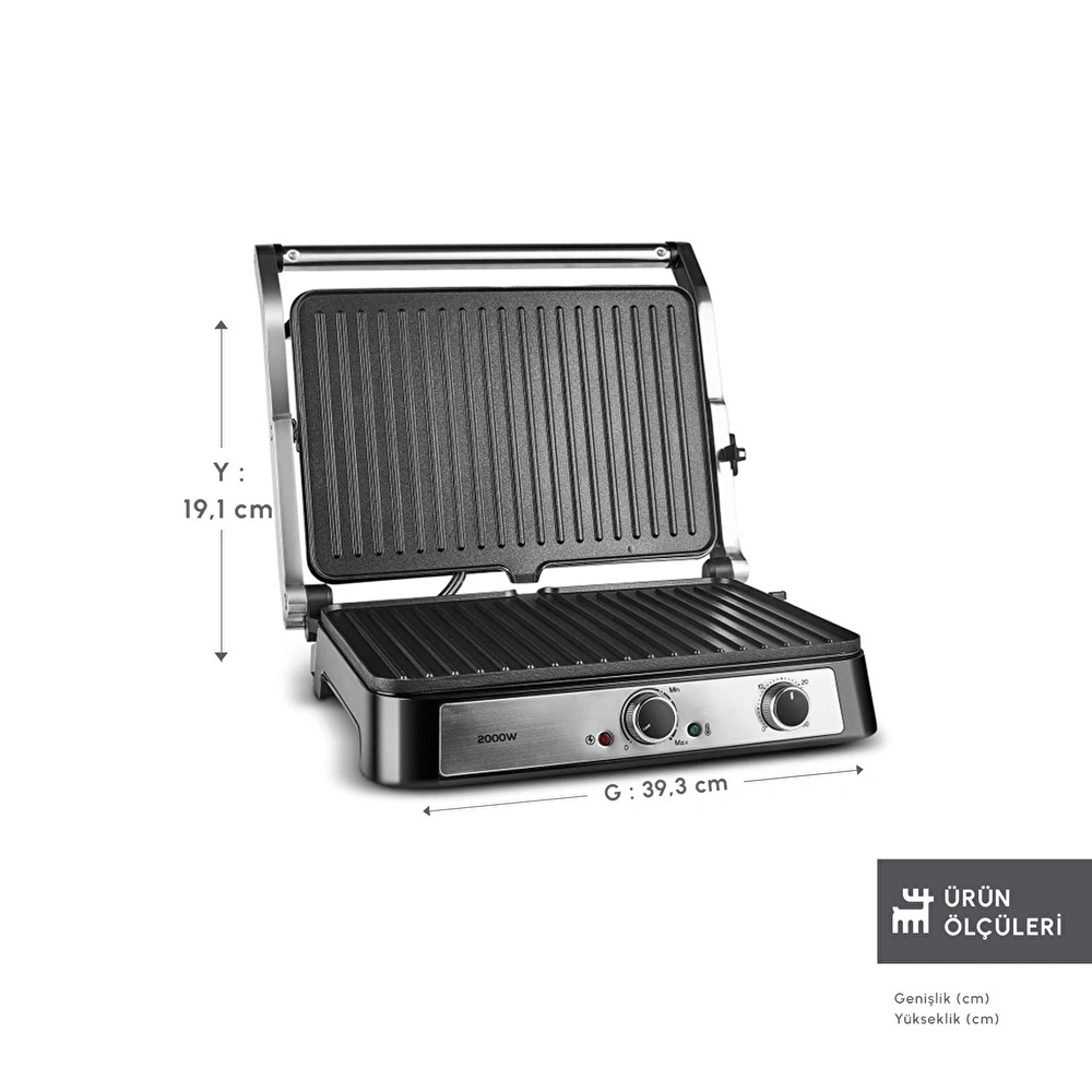 Emsan Toastmate 6 Dilim Kapasiteli Zaman Ayarlı Döküm Plakalı Izgara ve Tost Makinesi Inox 2000W görseli 3